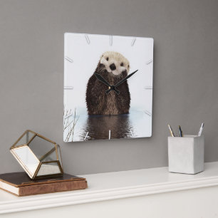 Niedliches Adorable Fluffy Otter Animal Quadratische Wanduhr