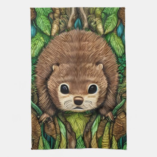 Niedliches Adorable Kleine Baby Beaver Geschirrtuch (Vertikal)