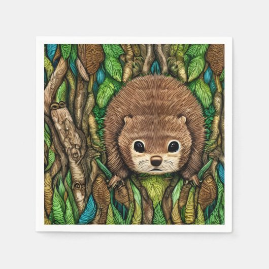 Niedliches Adorable Kleine Baby Beaver Serviette (Vorderseite)