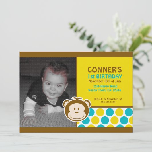 Niedliches Affen-Foto Einladung oder Dankeschön-Ka (Stehend Vorderseite)