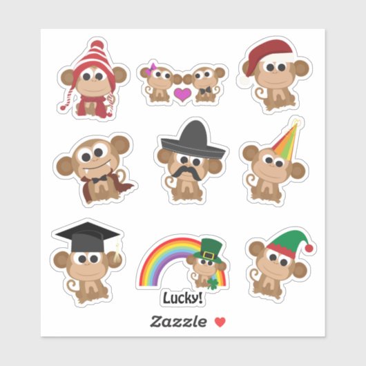 Niedliches Affenheber-Set Aufkleber (Blatt)