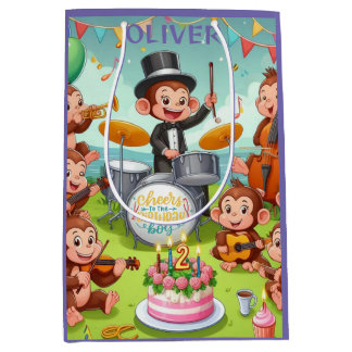 Niedliches Affenorchester 2 Jahre alter Geburtstag Mittlere Geschenktüte