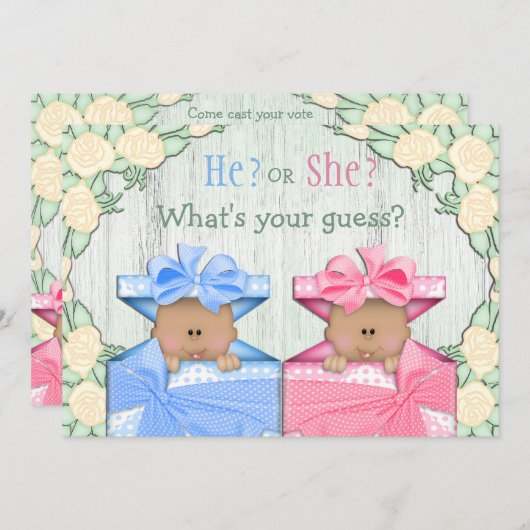 Niedliches African American Baby Gender Reveal Par Einladung (Vorne/Hinten)