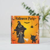 Niedliches African American Hexe & Cat Halloween-P Einladung (Stehend Vorderseite)