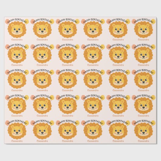 Niedliches Afrika Löwengesicht Name Kindergeburtst Geschenkpapier (Flach)