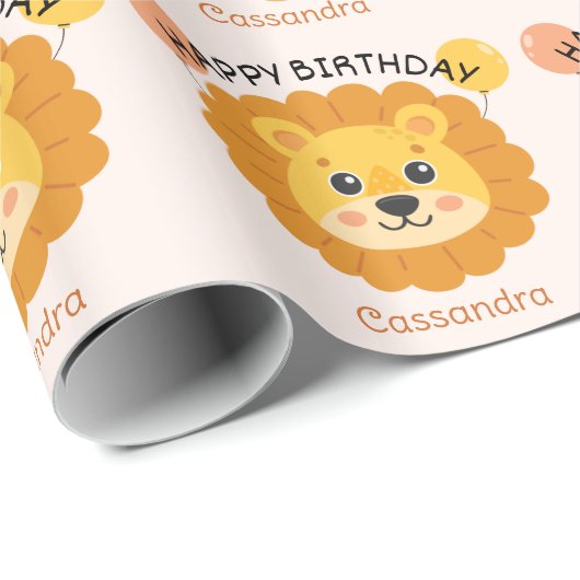 Niedliches Afrika Löwengesicht Name Kindergeburtst Geschenkpapier (Rolleneckpunkt)