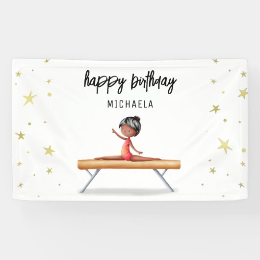 Niedliches afrikanisches Gymnastik Geburtstag Banner (Horizontal)