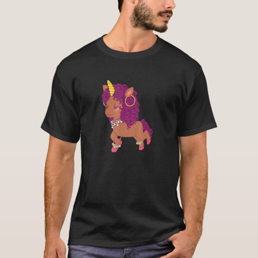 Niedliches Afrikanisches Mädchen Adorable Unicorn T-Shirt (Vorderseite)
