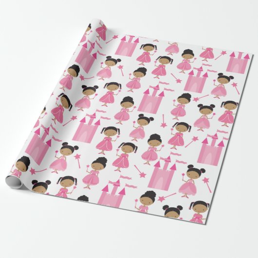 Niedliches afrikanisches Pink Princess Wrapping Pa Geschenkpapier (Ungerollt)