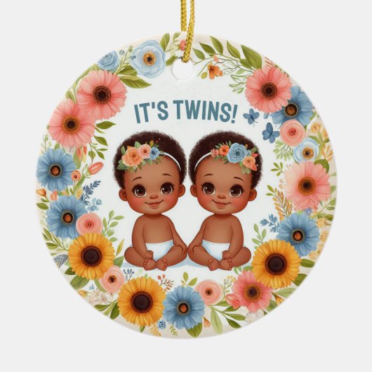 Niedliches Afrikanisches Twin Boys Kinderdusche Wa Keramik Ornament (Vorne)