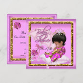 Niedliches Afro American Baby Dusche Pink Gold Einladung (Vorne/Hinten)