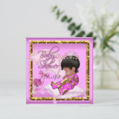 Niedliches Afro American Baby Dusche Pink Gold Einladung (Stehend Vorderseite)
