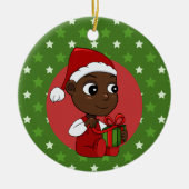 Niedliches afroamerikanisches Baby mit Weihnachtsm Keramik Ornament (Vorne)