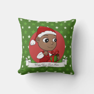 Niedliches Afroamerikanisches Baby mit Weihnachtsm Kissen