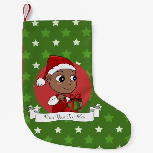 Niedliches Afroamerikanisches Baby mit Weihnachtsm Kleiner Weihnachtsstrumpf (Vorderseite)