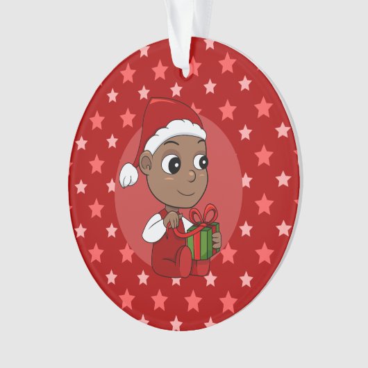 Niedliches Afroamerikanisches Baby mit Weihnachtsm Ornament (Vorderseite)