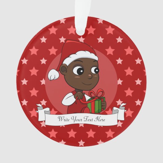 Niedliches afroamerikanisches Baby mit Weihnachtsm Ornament (Vorderseite)