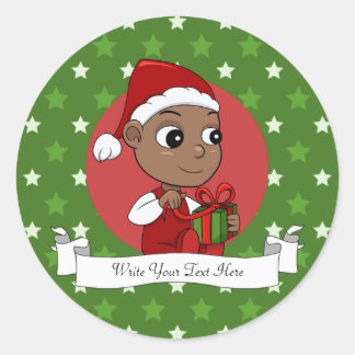 Niedliches Afroamerikanisches Baby mit Weihnachtsm Runder Aufkleber