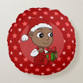 Niedliches Afroamerikanisches Baby mit Weihnachtsm Rundes Kissen