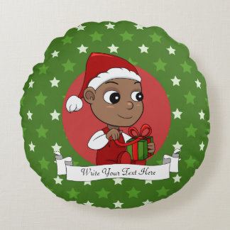 Niedliches Afroamerikanisches Baby mit Weihnachtsm Rundes Kissen