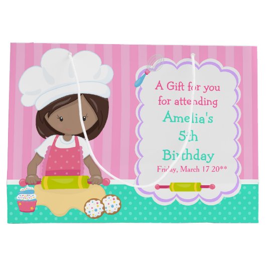 Niedliches Afroamerikanisches Girl Baking Danke Große Geschenktüte (Rückseite)