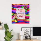 Niedliches afroamerikanisches Mädchen Happy Birthd Poster (Heimbüro)