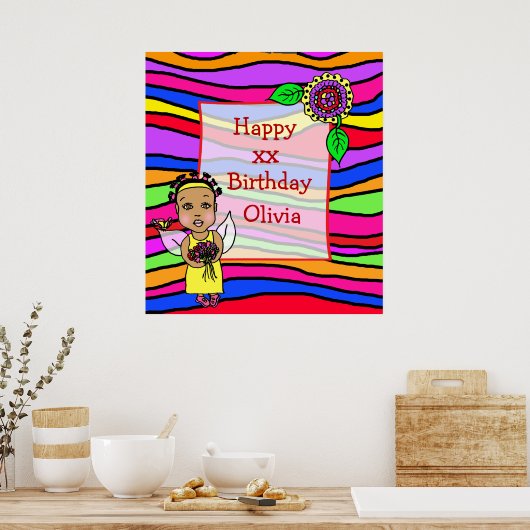 Niedliches afroamerikanisches Mädchen Happy Birthd Poster (Küche)