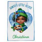 Niedliches Afroamerikanisches Mädchen mit Welpe Wi Mittlere Geschenktüte (Rückseite)