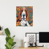 Niedliches Ai Basset Hound und Schmetterling in Bl Poster (Heimbüro)