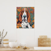 Niedliches Ai Basset Hound und Schmetterling in Bl Poster (Küche)