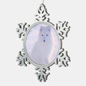 Niedliches Alaska Arctic Winter Fox Foto entwickel Schneeflocken Zinn-Ornament (Rechts)