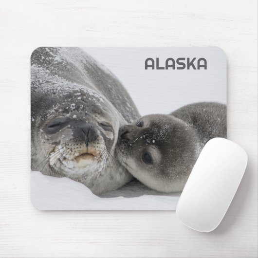 Niedliches Alaska Baby Siegel und Mama Mouse Pad Mousepad (Mit Mouse)