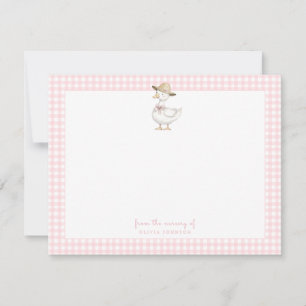 Niedliches Albernes Gänsepink-Gingham-Baby Dankeskarte