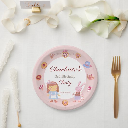 Niedliches Alice' Tee Party Rosa Geburtstag Rosa Pappteller (Hochzeit)
