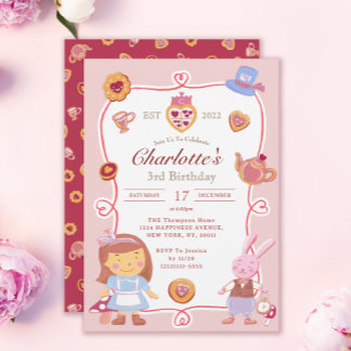 Niedliches Alice' Tee Party Rosa Geburtstags Einla Einladung
