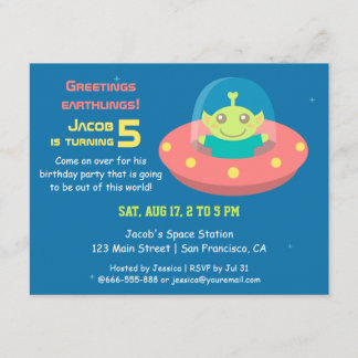 Niedliches alien-Weltraum-Geburtstags-Party Einladung