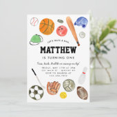 Niedliches All Star Sports Balls Team Kindermädche Einladung (Stehend Vorderseite)