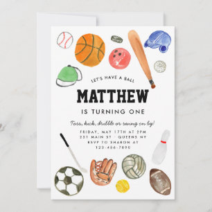 Niedliches All Star Sports Balls Team Kindermädche Einladung