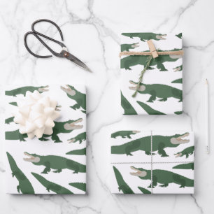 Niedliches Alligator-Krokodil-Muster Geschenkpapier Set