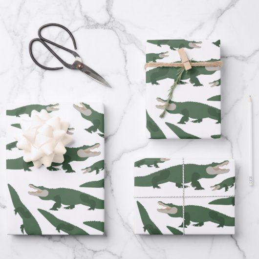 Niedliches Alligator-Krokodil-Muster Geschenkpapier Set (Vorderseite)