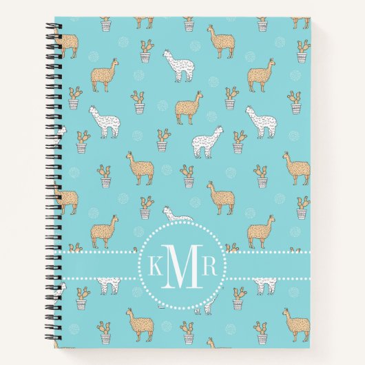Niedliches Alpaca Llama Cactus Pattern Notizbuch (Vorderseite)