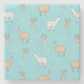 Niedliches Alpaca Llama Cactus Pattern Steinuntersetzer (Vorderseite)