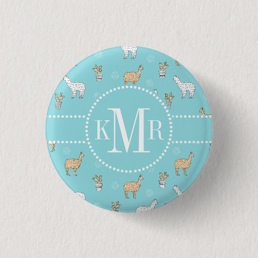 Niedliches Alpaca-Llama-Kakteen-Muster Button (Vorderseite)