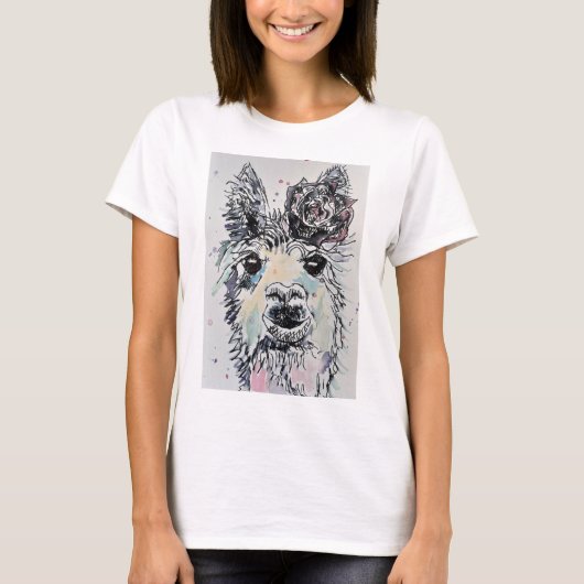 Niedliches Alpaca Llama Wasserfarbenes Malerei T S T-Shirt (Vorderseite)