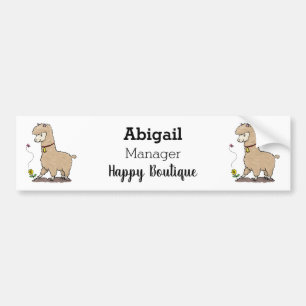 Niedliches Alpaca mit Schmetterling-Cartoon Autoaufkleber