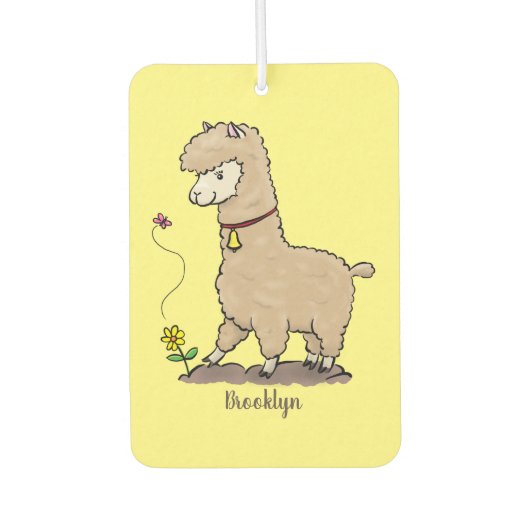 Niedliches Alpaca mit Schmetterling-Cartoon Autolufterfrischer (Vorderseite)