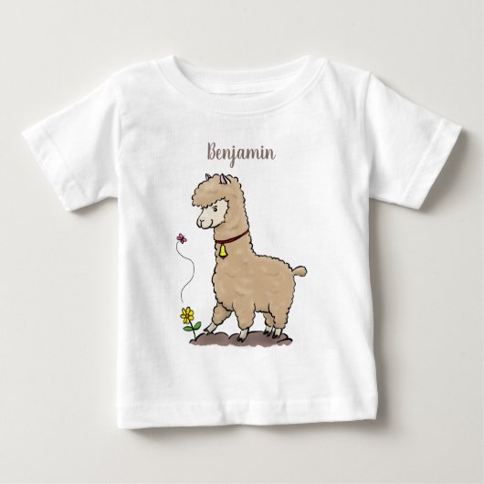 Niedliches Alpaca mit Schmetterling-Cartoon Baby T-shirt (Vorderseite)