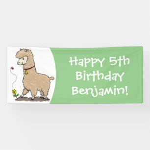 Niedliches Alpaca mit Schmetterling-Cartoon Banner