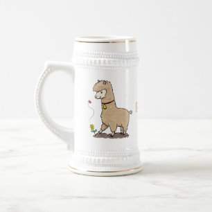 Niedliches Alpaca mit Schmetterling-Cartoon Bierglas
