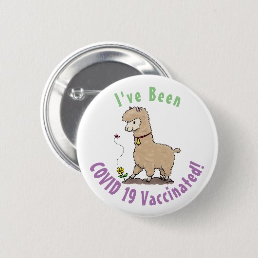 Niedliches Alpaca mit Schmetterling-Cartoon Button (Vorne & Hinten)